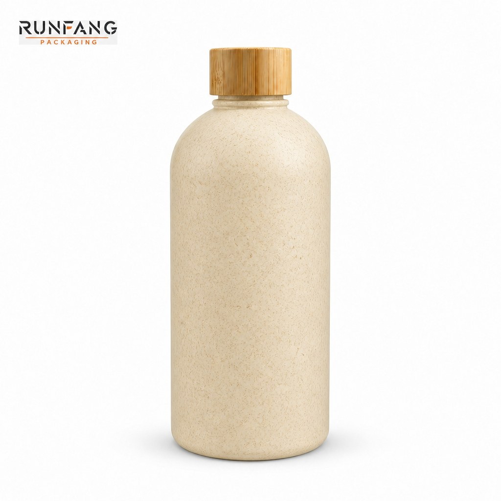 500 ml /16.9 fl.oz Empty Wheat Straw Plastic Bottle with Bamboo Cap